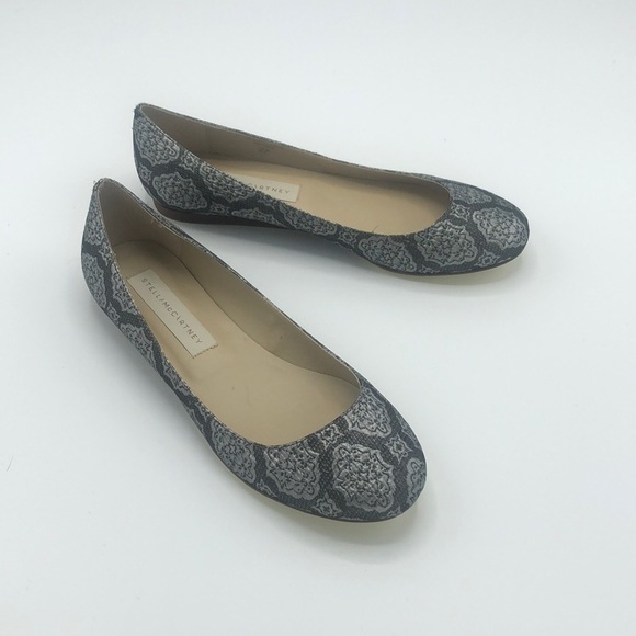 Stella McCartney Brocade Metallic Silver Rounded Toe Ballet Flats - Picture 1 of 7